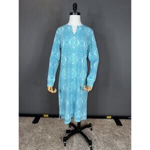 Coolibar Oceanside Sz S Long sleeve Midi Tunic Dress Aqua UPF 50 Sun Protection
